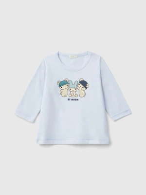 Benetton, T-shirt In Warm Cotton, Size: 74, Sky Blue, Kids United Colors of Benetton