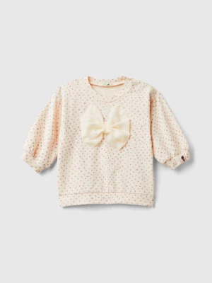 Benetton, T-shirt In Warm Cotton With Bow, size 62, Creamy White, Kids United Colors of Benetton