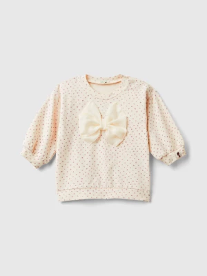 Benetton, T-shirt In Warm Cotton With Bow, size 82, Creamy White, Kids United Colors of Benetton