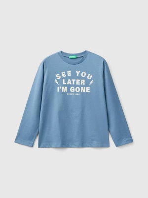 Benetton, T-shirt In Warm Cotton With Front And Back Print, size 2XL, Air Force Blue, Kids United Colors of Benetton