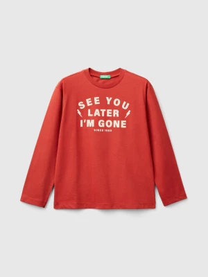 Benetton, T-shirt In Warm Cotton With Front And Back Print, size 2XL, Brick Red, Kids United Colors of Benetton