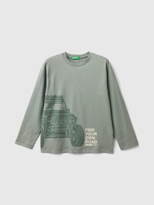 Benetton, T-shirt In Warm Cotton With Front And Back Print, size 2XL, Light Green, Kids United Colors of Benetton