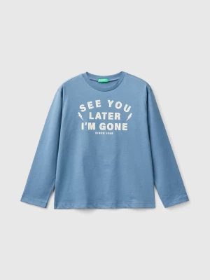 Benetton, T-shirt In Warm Cotton With Front And Back Print, size M, Air Force Blue, Kids United Colors of Benetton