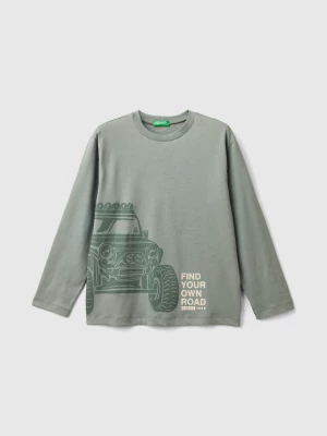 Benetton, T-shirt In Warm Cotton With Front And Back Print, size M, Light Green, Kids United Colors of Benetton