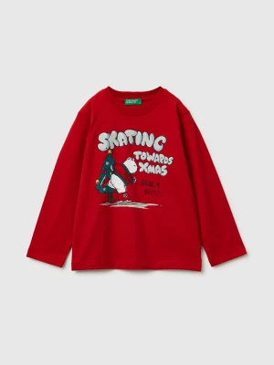 Benetton, T-shirt In Warm Cotton With Print, Size: 116, Red, Kids United Colors of Benetton