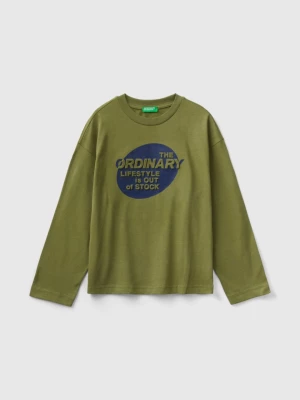 Benetton, T-shirt In Warm Cotton With Print, size 2XL, Military Green, Kids United Colors of Benetton
