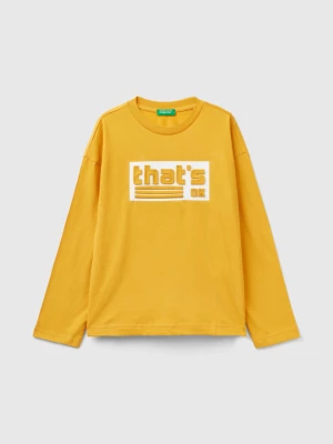 Benetton, T-shirt In Warm Cotton With Print, size S, Yellow, Kids United Colors of Benetton