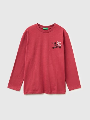 Benetton, T-shirt In Warm Cotton With Print, Size: XL, Coral, Kids United Colors of Benetton