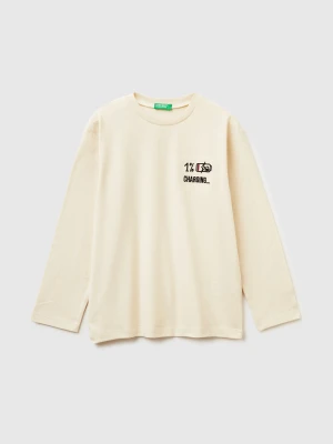 Benetton, T-shirt In Warm Cotton With Print, Size: XL, Creamy White, Kids United Colors of Benetton