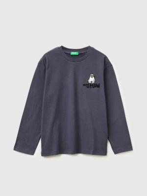 Benetton, T-shirt In Warm Cotton With Print, Size: XL, Air Force Blue, Kids United Colors of Benetton