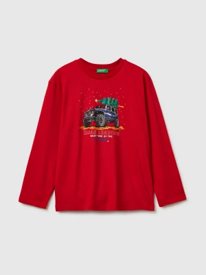Benetton, T-shirt In Warm Cotton With Print, Size: XL, Red, Kids United Colors of Benetton