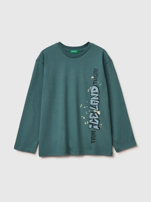 Benetton, T-shirt In Warm Cotton With Print, Size: XL, Turquoise, Kids United Colors of Benetton
