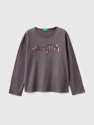 Benetton, T-shirt In Warm Cotton With Sequins, Size: XL, Kids United Colors of Benetton