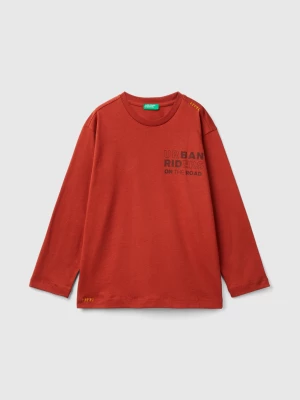 Benetton, T-shirt In Warm Cotton With Slogan Print, size 2XL, Brick Red, Kids United Colors of Benetton