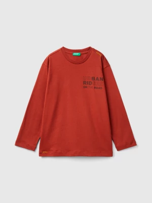 Benetton, T-shirt In Warm Cotton With Slogan Print, size S, Brick Red, Kids United Colors of Benetton