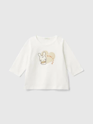 Benetton, T-shirt In Warm Organic Cotton, size 56, Creamy White, Kids United Colors of Benetton