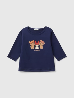 Benetton, T-shirt In Warm Organic Cotton, size 68, Dark Blue, Kids United Colors of Benetton