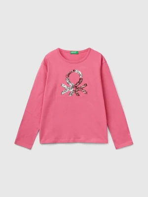 Benetton, T-shirt In Warm Organic Cotton With Sequins, size 2XL, Pink, Kids United Colors of Benetton