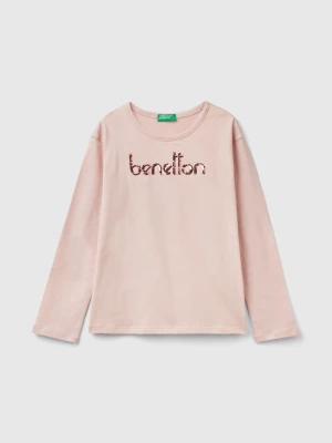 Benetton, T-shirt In Warm Organic Cotton With Sequins, size 3XL, Soft Pink, Kids United Colors of Benetton