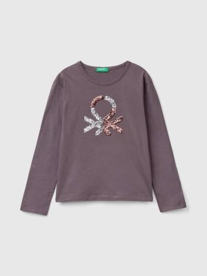 Benetton, T-shirt In Warm Organic Cotton With Sequins, size L, Dark Gray, Kids United Colors of Benetton