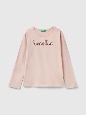 Benetton, T-shirt In Warm Organic Cotton With Sequins, size S, Soft Pink, Kids United Colors of Benetton