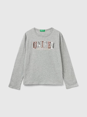 Benetton, T-shirt In Warm Organic Cotton With Sequins, size 2XL, Light Gray, Kids United Colors of Benetton