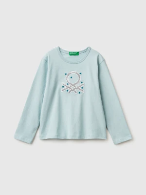 Benetton, T-shirt With Print And Sequins, Size: 116, Aqua, Kids United Colors of Benetton