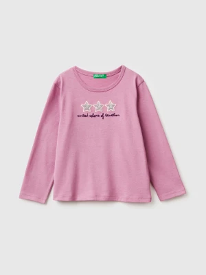 Benetton, T-shirt With Print And Sequins, Size: 116, Pink, Kids United Colors of Benetton
