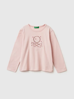 Benetton, T-shirt With Print And Sequins, Size: 116, Soft Pink, Kids United Colors of Benetton