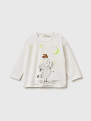 Benetton, T-shirt With Shiny Print, Size: 62, Creamy White, Kids United Colors of Benetton