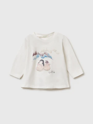 Benetton, T-shirt With Glittery Print, Size: 82, Creamy White, Kids United Colors of Benetton