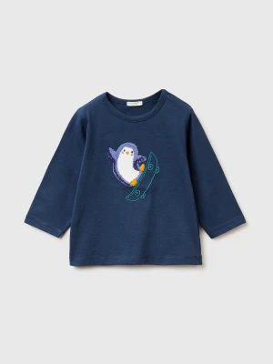 Benetton, Long Sleeve T-shirt In Warm Cotton, Size: 82, Dark Blue, Kids United Colors of Benetton