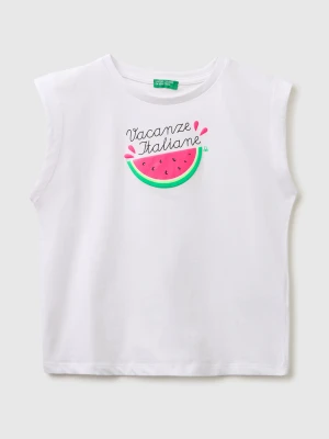 Benetton, T-shirt With A Puffy Effect, Size: XL, White, Kids United Colors of Benetton