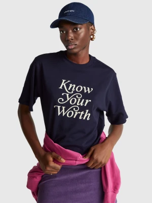 Benetton, T-shirt With Slogan, Size: XXS, Dark Blue, Women United Colors of Benetton