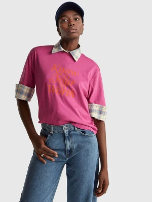 Benetton, T-shirt With Slogan, Size: XXS, Plum, Women United Colors of Benetton