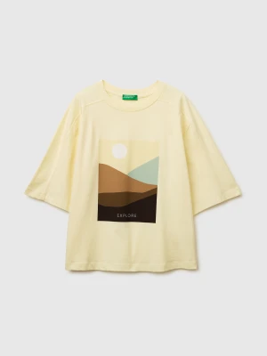 Benetton, Oversized T-shirt With Print, Size: XXS, Yellow, Women United Colors of Benetton
