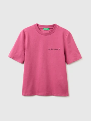 Benetton, T-shirt With "amour" Embroidery, Size: XS, Plum, Women United Colors of Benetton