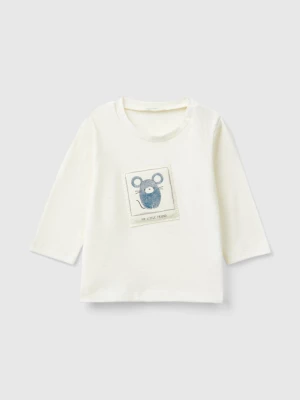 Benetton, T-shirt With Animal Patch, size 50, Creamy White, Kids United Colors of Benetton