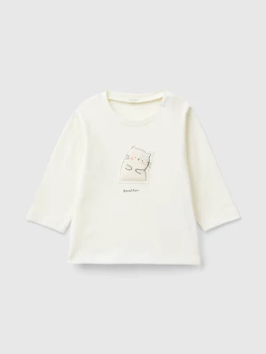 Benetton, T-shirt With Animal Patch, size 56, Creamy White, Kids United Colors of Benetton