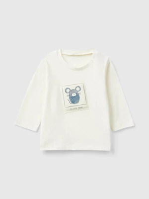 Benetton, T-shirt With Animal Patch, size 56, Creamy White, Kids United Colors of Benetton