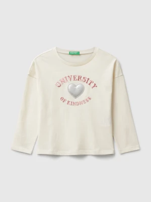 Benetton, T-shirt With Applique, Size: 116, Creamy White, Kids United Colors of Benetton