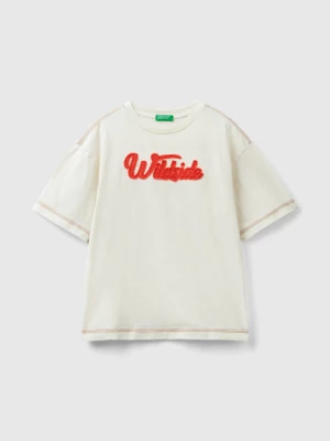 Benetton, T-shirt With Applique, size S, Creamy White, Kids United Colors of Benetton