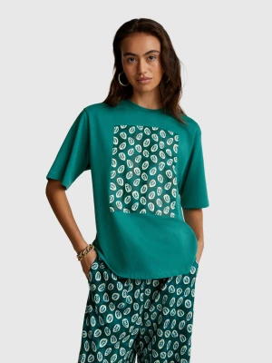 Benetton, T-shirt With Bandana Print, Size: XS, Dark Green, Women United Colors of Benetton