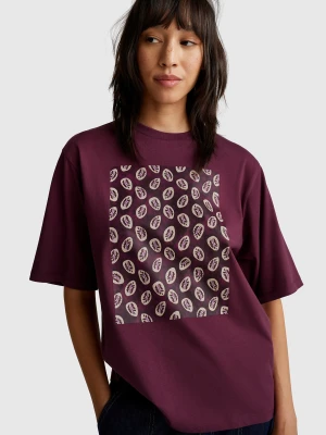 Benetton, T-shirt With Bandana Print, Size: XS, Plum, Women United Colors of Benetton