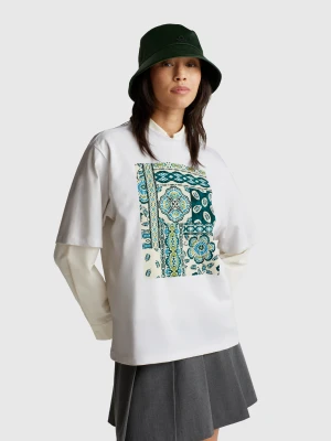 Benetton, T-shirt With Bandana Print, Size: XS, White, Women United Colors of Benetton