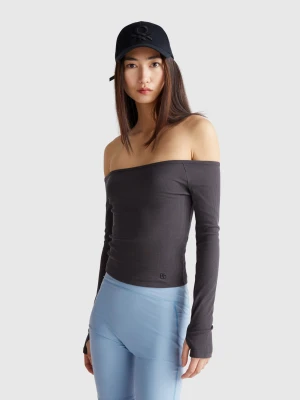 Benetton, T-shirt With Bardot Neck, size S, Black, Women United Colors of Benetton