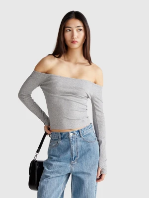 Benetton, T-shirt With Bardot Neck, size S, Gray, Women United Colors of Benetton