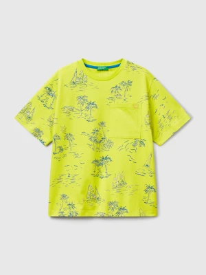 Benetton, T-shirt With Beach Print, size XL, Lime, Kids United Colors of Benetton