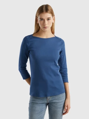 Benetton, T-shirt With Boat Neck In 100% Cotton, size L, Air Force Blue, Women United Colors of Benetton