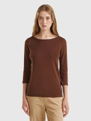 Benetton, T-shirt With Boat Neck In 100% Cotton, size L, Brown, Women United Colors of Benetton